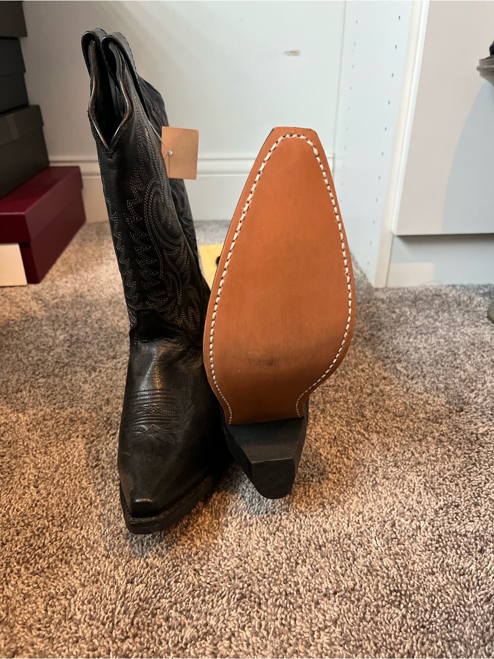 Black Leather Western Mule with Leather Sole